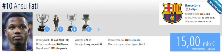 Kolejny SPADEK WARTOŚCI Ansu Fatiego na Transfermarkt! Hiszpan teraz wyceniany jest na...